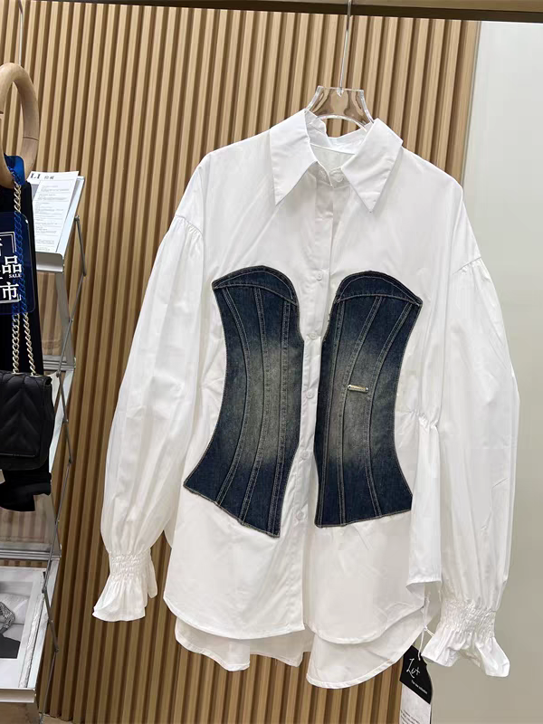 Cotton Shirt with Denim Patch