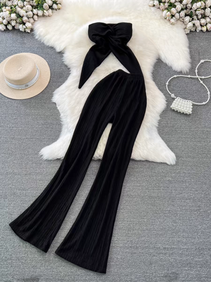 Bandeau Crop Tube Top & Wide Leg Pants Coord Set