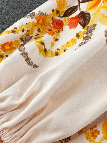 Floral Print Short A Line Dress with Belt