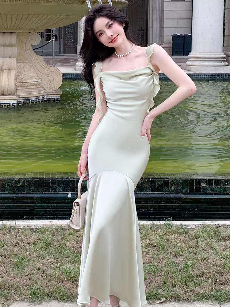 Frill Strap Mermad Maxi Dress