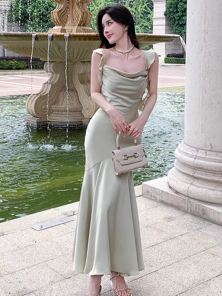 Frill Strap Mermad Maxi Dress