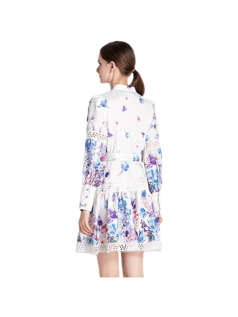 Floral Print Crochet A Line Dress