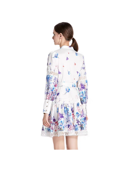 Floral Print Crochet A Line Dress