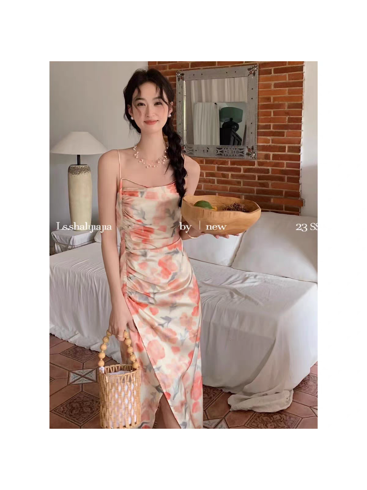 Floral Print Ruched Midi Dress