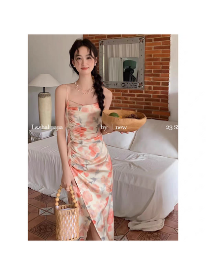 Floral Print Ruched Midi Dress