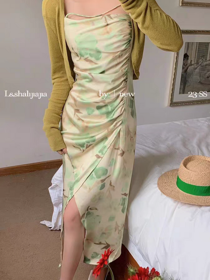 Floral Print Ruched Midi Dress