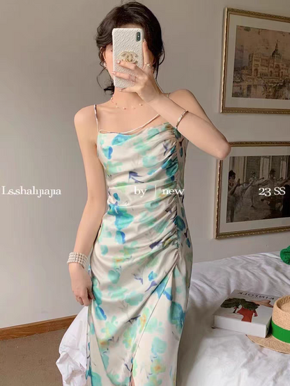 Floral Print Ruched Midi Dress