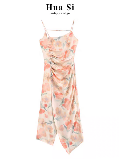 Floral Print Ruched Midi Dress