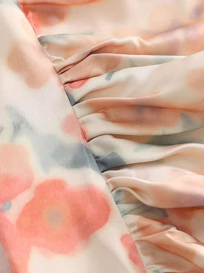 Floral Print Ruched Midi Dress