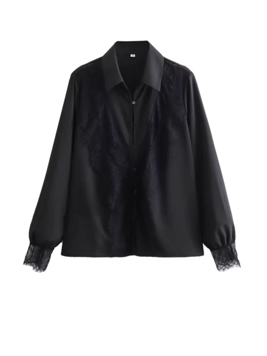 Black Shirt with Lace Patch