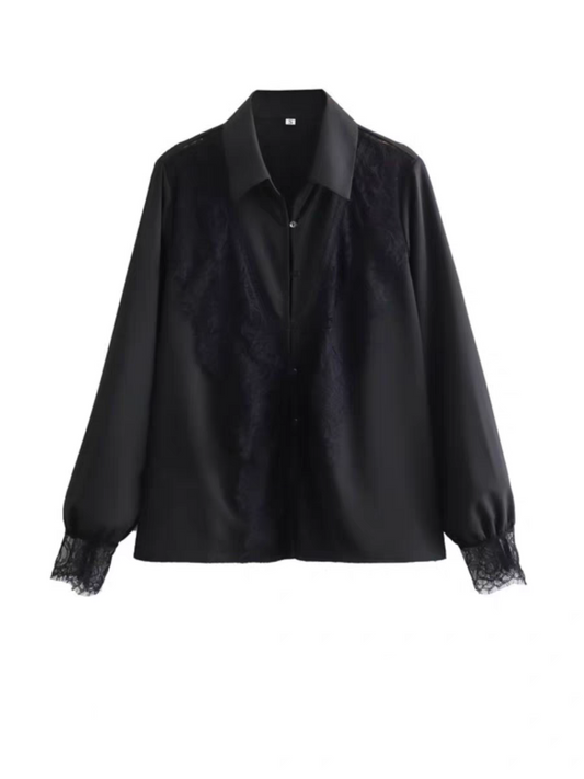 Black Shirt with Lace Patch