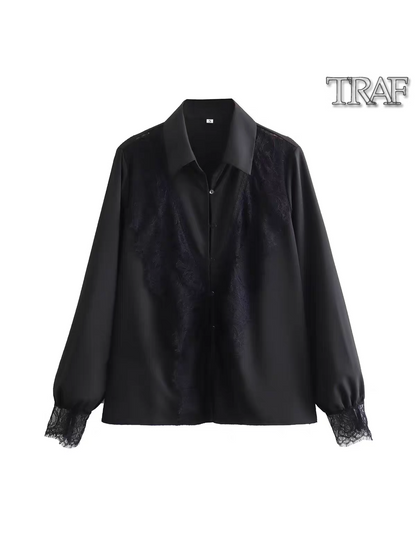 Black Shirt with Lace Patch