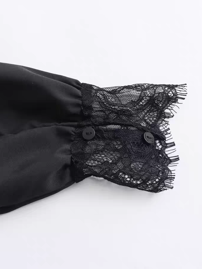 Black Shirt with Lace Patch