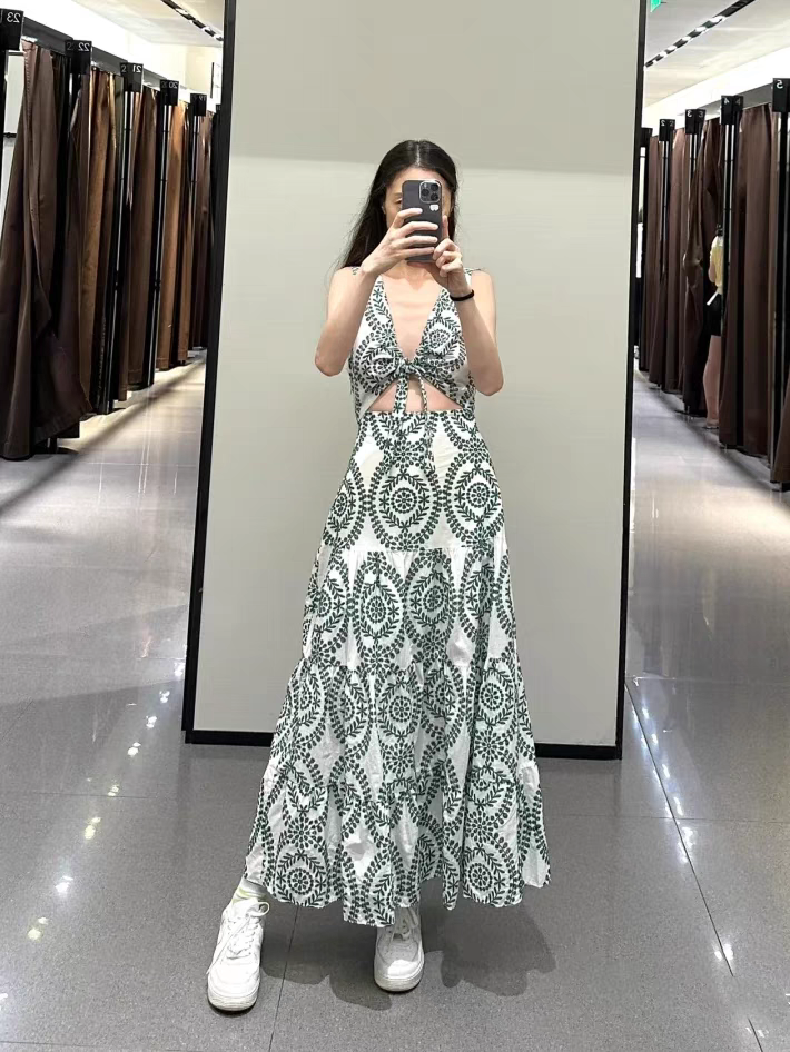 Embroidered Crochet Cutout Knotted Maxi Dress