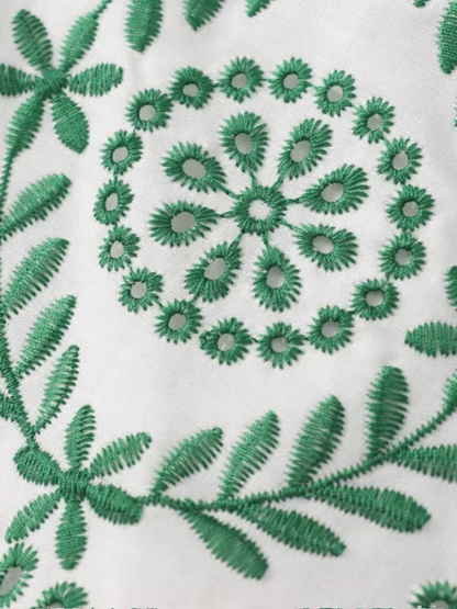 Embroidered Crochet Cutout Knotted Maxi Dress