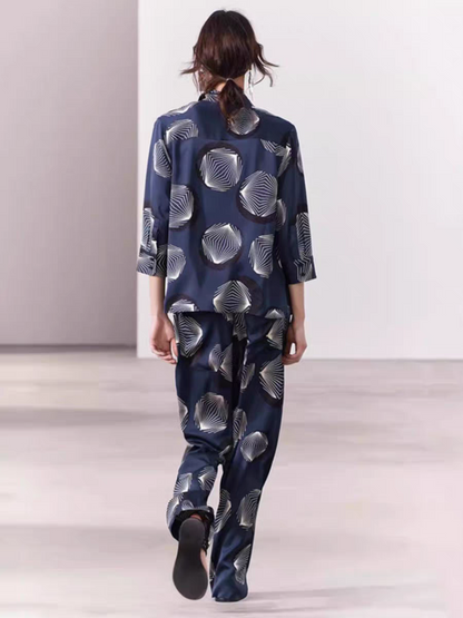 Abstract Print Quarter Sleeves Shirt & Pants Coord Set