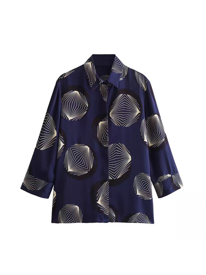 Abstract Print Quarter Sleeves Shirt & Pants Coord Set