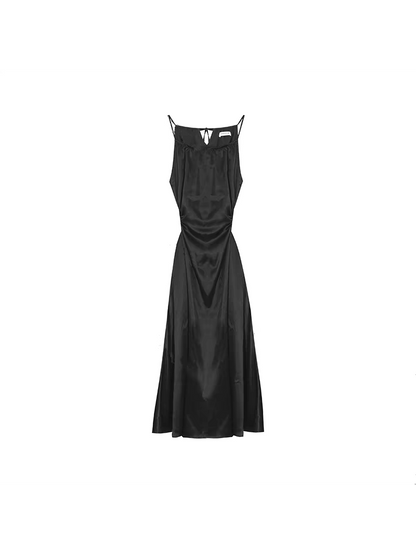 Shoulder Strap Satin Backless Midi Dress