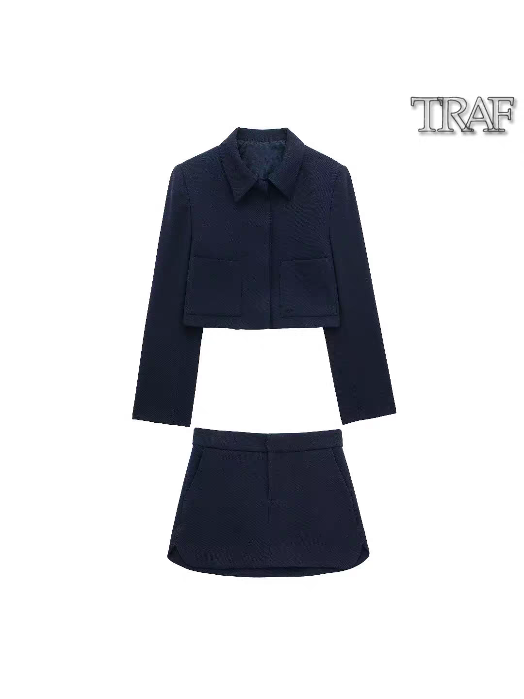 Solid Blazer Top & Skirt Coord Set