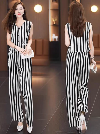 Waist Coat Vest & Wide Leg Pants Coord Set