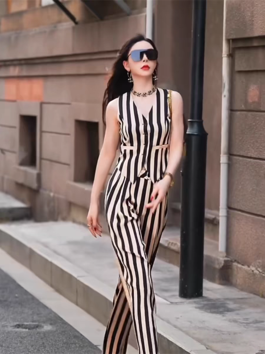 Waist Coat Vest & Wide Leg Pants Coord Set