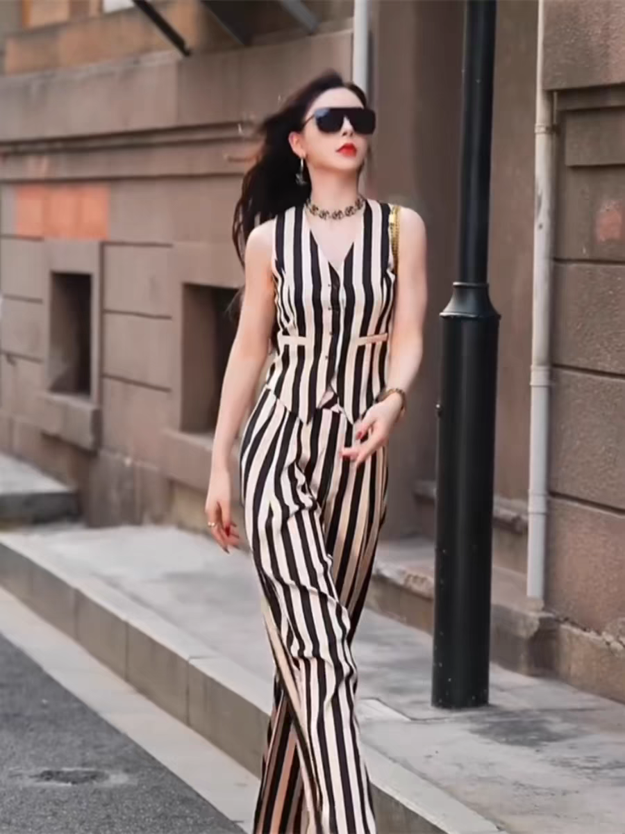 Waist Coat Vest & Wide Leg Pants Coord Set