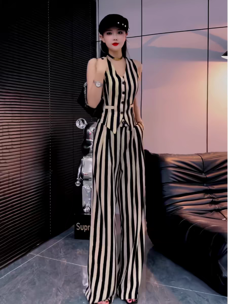 Waist Coat Vest & Wide Leg Pants Coord Set