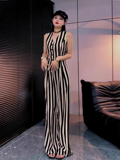 Waist Coat Vest & Wide Leg Pants Coord Set