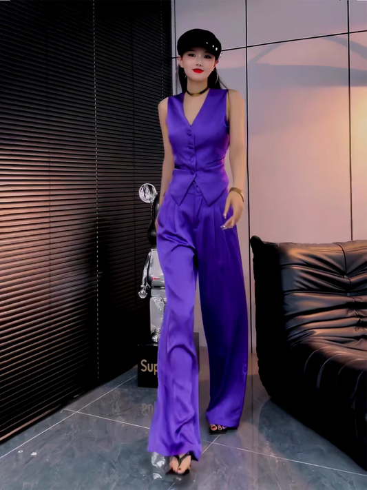 Waist Coat Vest & Wide Leg Pants Coord Set