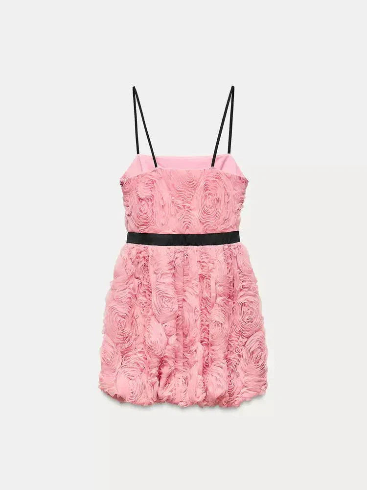 3D Flower Spaghetti Strap Short Dress