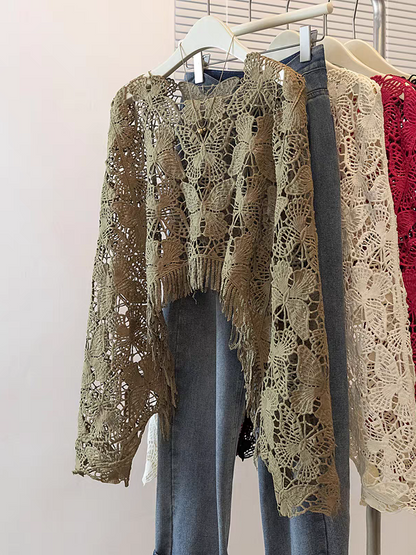 Butterfly Hollow CutOut Tassel Crochet Top