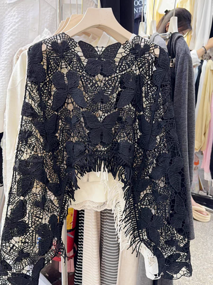 Butterfly Hollow CutOut Tassel Crochet Top