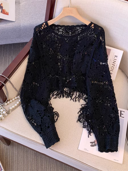 Butterfly Hollow CutOut Tassel Crochet Top
