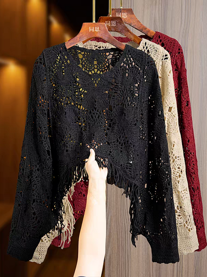 Butterfly Hollow CutOut Tassel Crochet Top