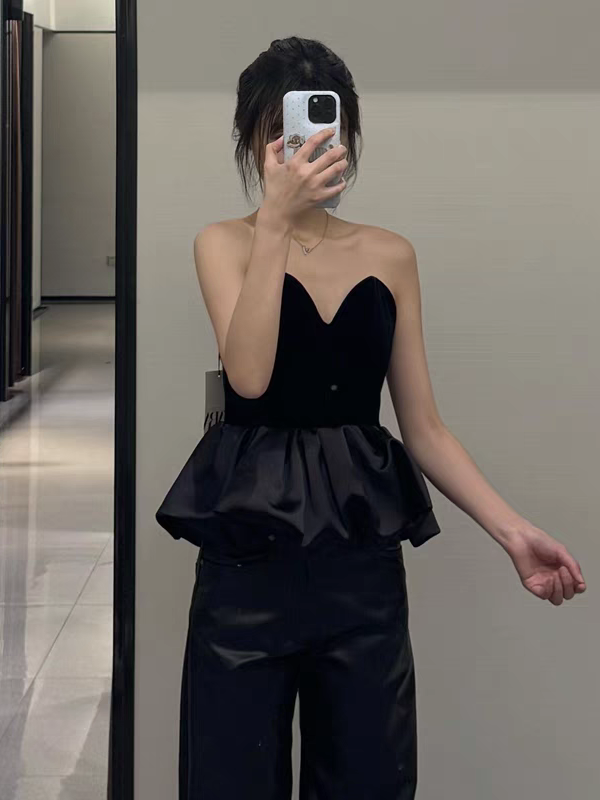 Black Velvet Balloon Tube Top