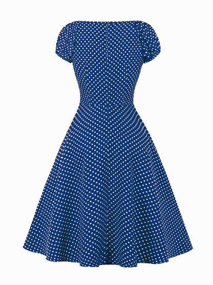 Polka Dot Midi Vintage Dress With Puff Sleeve And Front Tie 2026