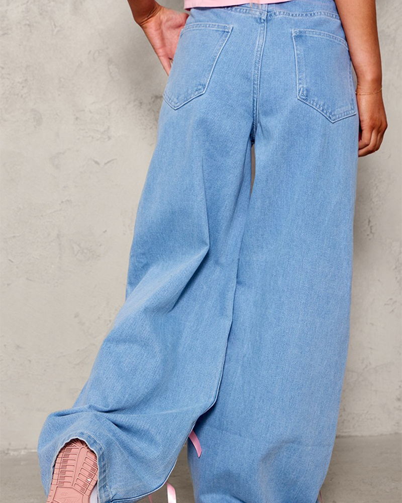 Bow High-Rise Wide-Leg Jeans