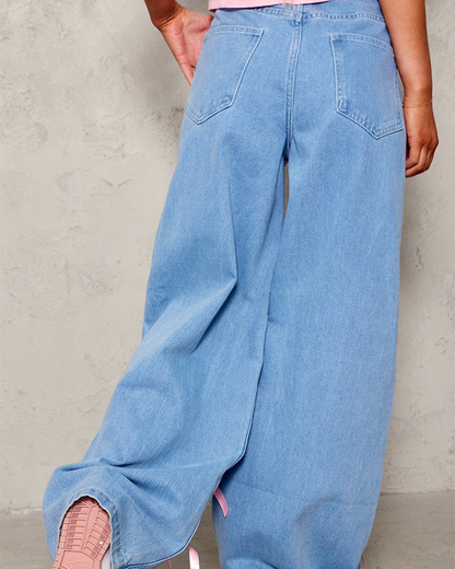 Bow High-Rise Wide-Leg Jeans