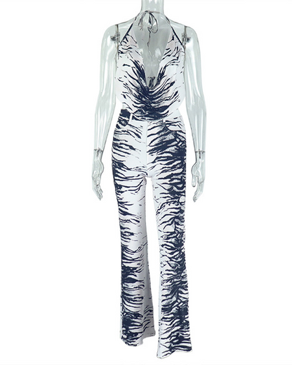 Backless Tie Colorblock Suit