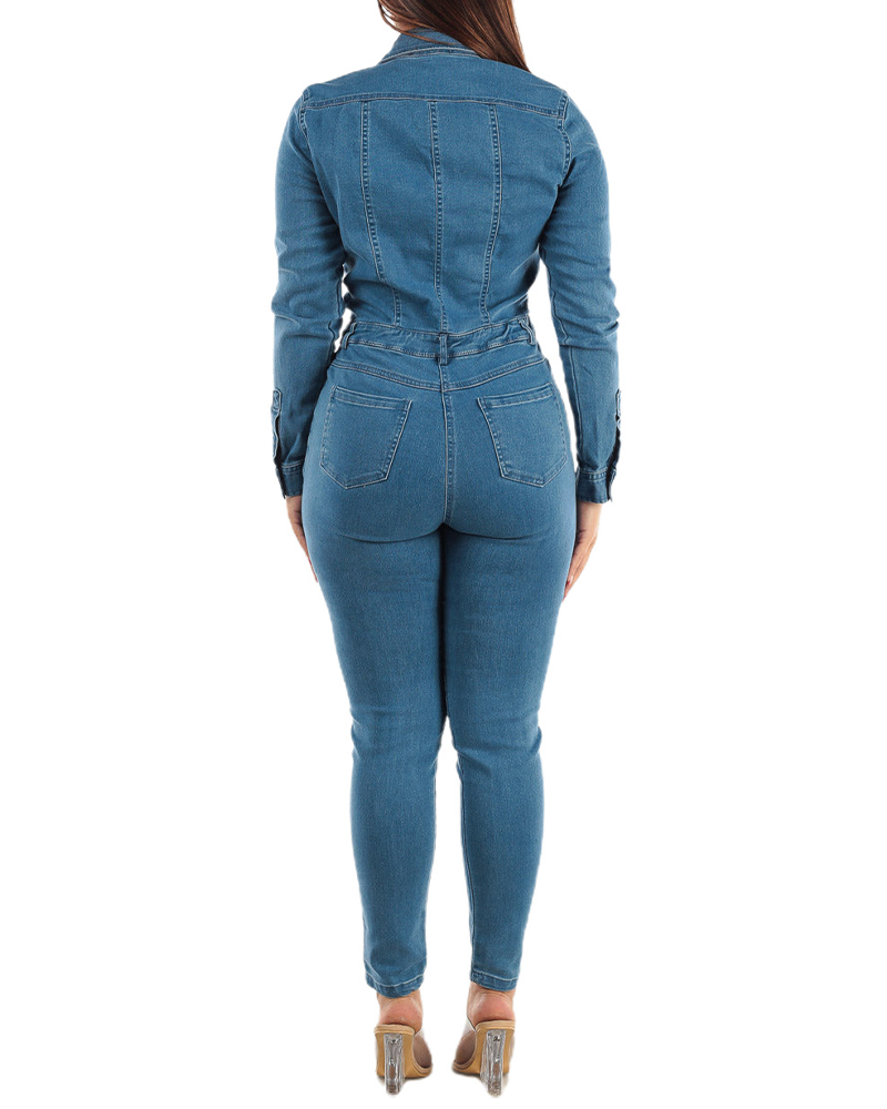 Slim-Fit Stretch Denim Jumpsuit
