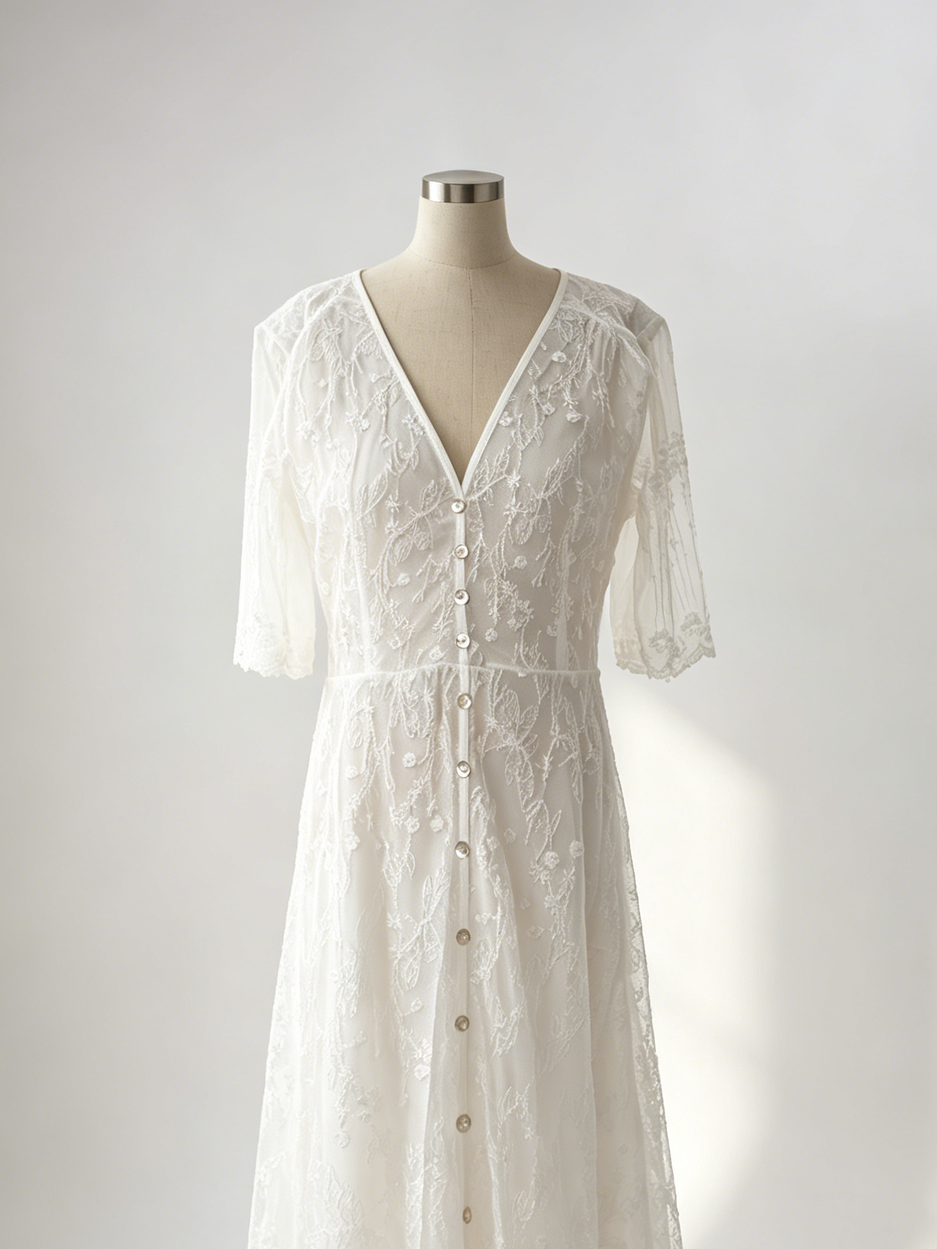 White Lace Maxi Boho Dress for Women - Embroidery Button Front Short Sleeves High Low Dress - Summer Beach Bridal Party Wear 2026