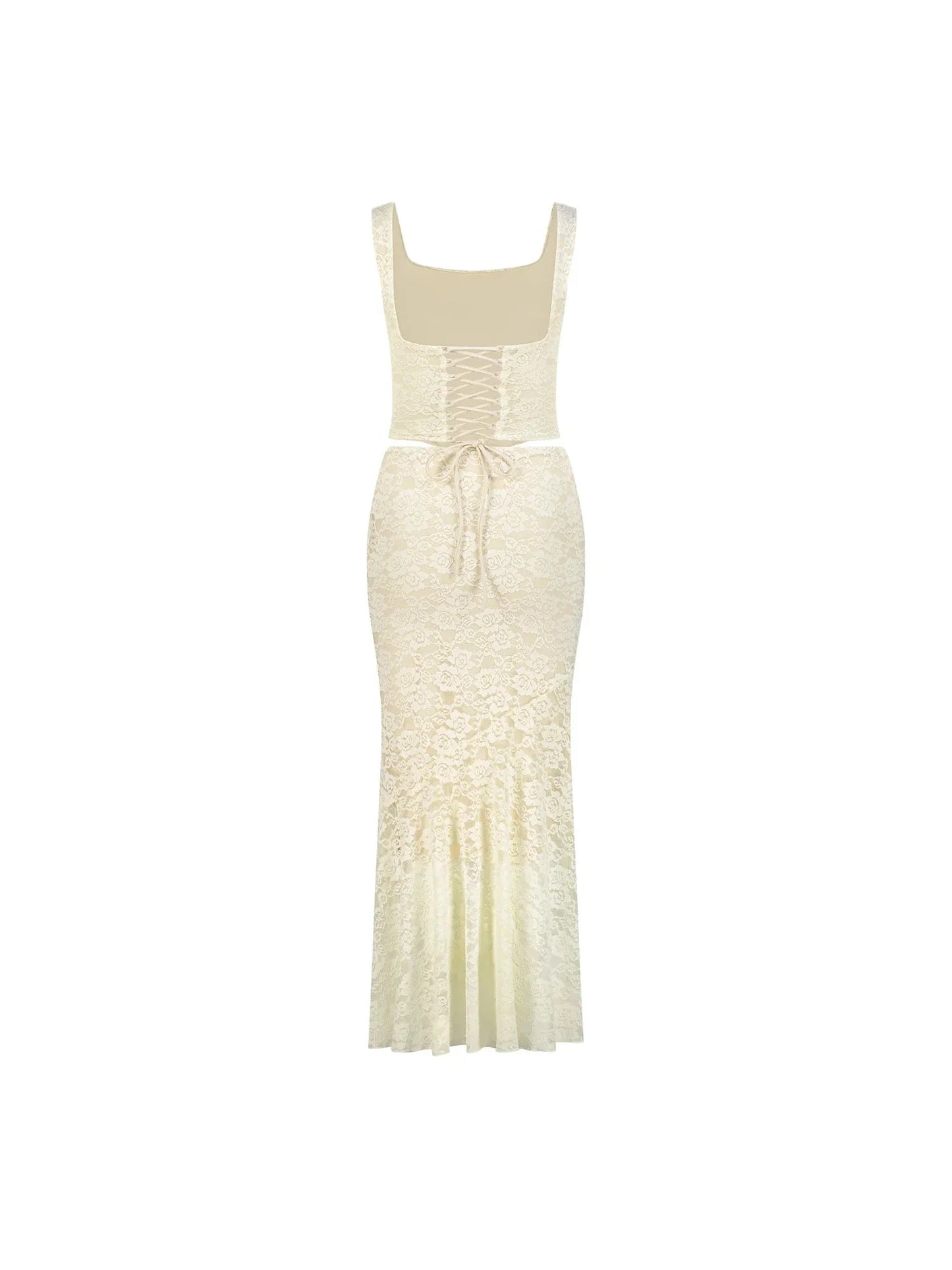 Lace Tied Back Corset Top & Skirt Coord Set