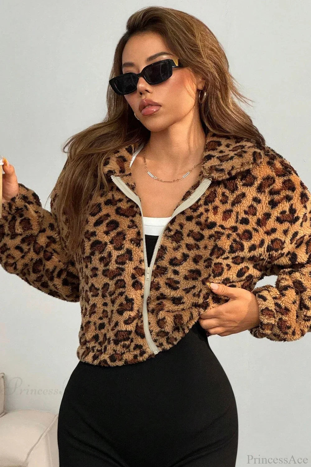 Thickened Short Leopard Print Relaxed Fuzzy Coat