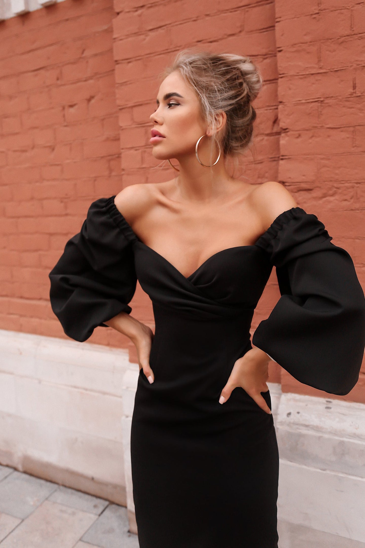 Lorraine Off Shoulder Puff Sleeves Midi Dress