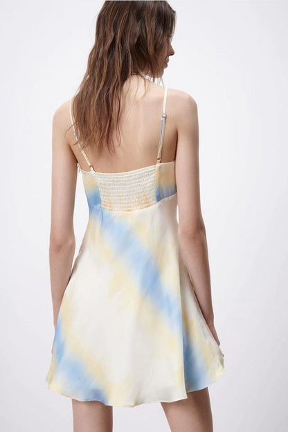 Square Neck Spaghetti Strap Tie Dye Print A Line Slip Mini Dress