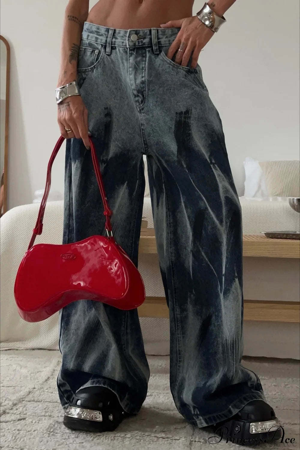 Tie Dye Wide Leg Retro Washed High Street Jeans