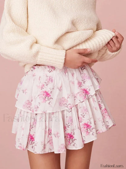 Tiered Floral Flowy Mini Skirt