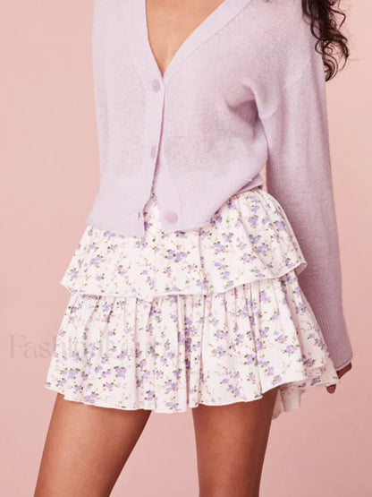 Tiered Floral Flowy Mini Skirt
