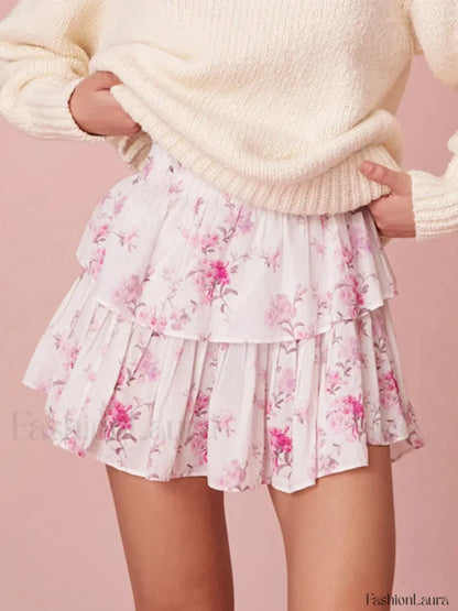 Tiered Floral Flowy Mini Skirt