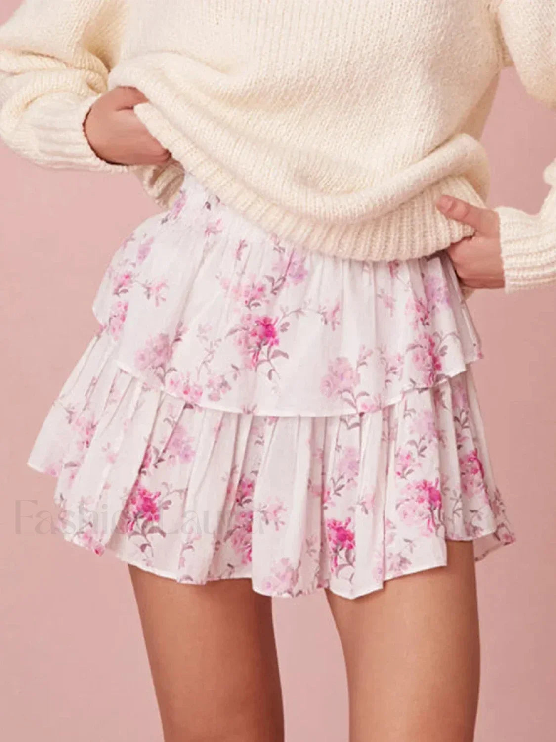 Tiered Floral Flowy Mini Skirt